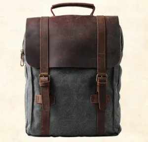 Vintage Canvas Leather Travel Backpack with Multiple Compartments for Men and Women