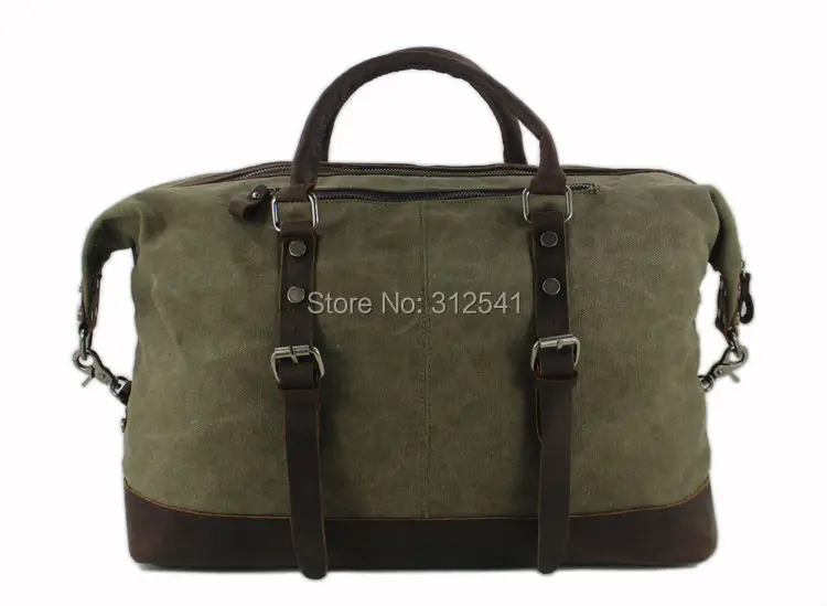 Vintage military canvas leather weekend travel duffel showcasing versatile design for men