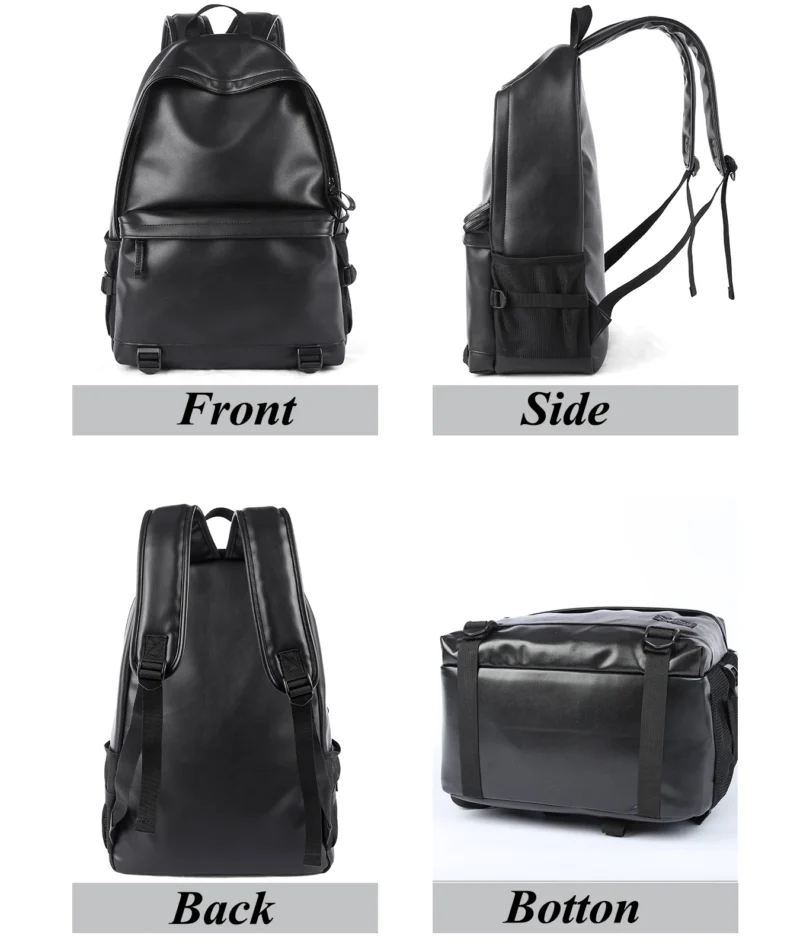 Premium Black PU Leather 16-inch Laptop Backpack for Business Travel with Waterproof Protection - Image 3