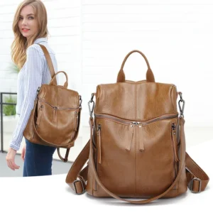 Premium Full Grain Leather Women's Backpack with Multiple Compartments for Everyday Style