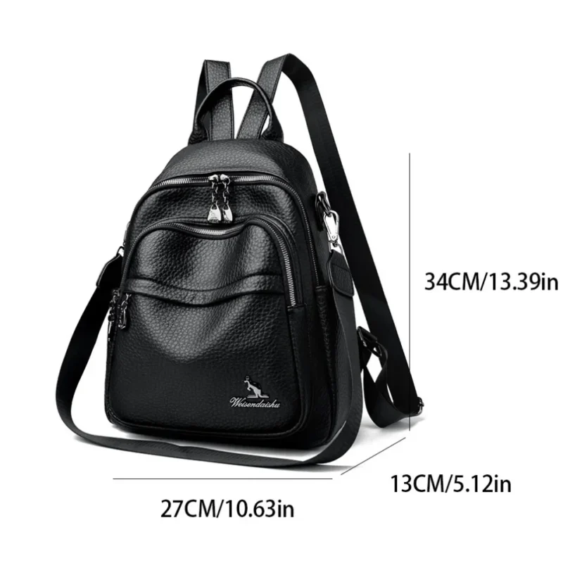 Premium Soft Leather Women's Backpack Multi-functional School Bag with Multiple Compartments - Image 4