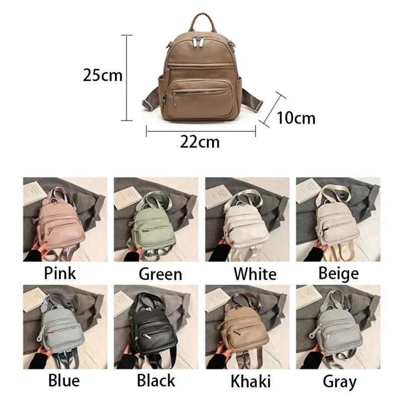 Soft Leather Women's Fashion Backpack with Multiple Compartments for Daily Travel - Image 5