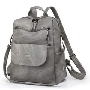 Premium Gray PU Leather Women's Convertible Backpack Purse with Multiple Compartments
