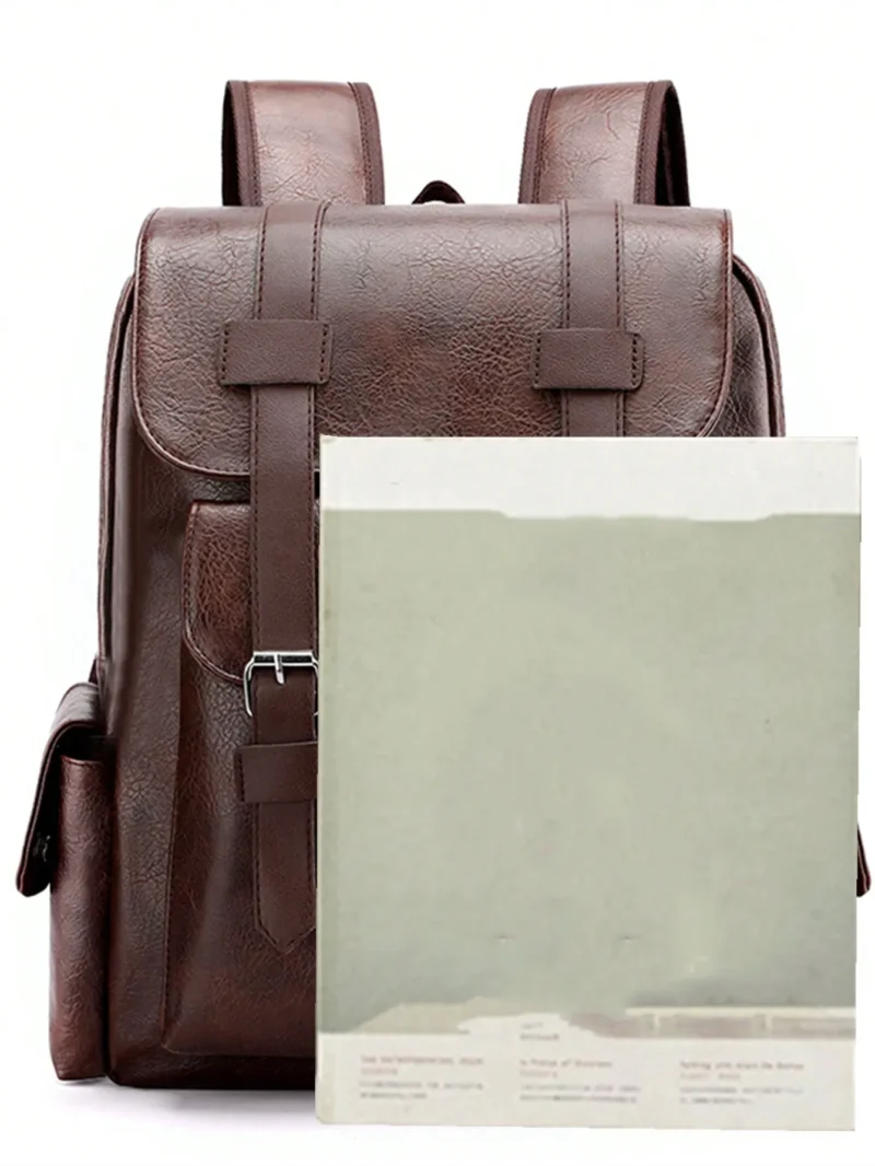 Vintage Brown PU Leather Laptop Backpack with Waterproof Design and Large 36-55L Capacity - Image 5