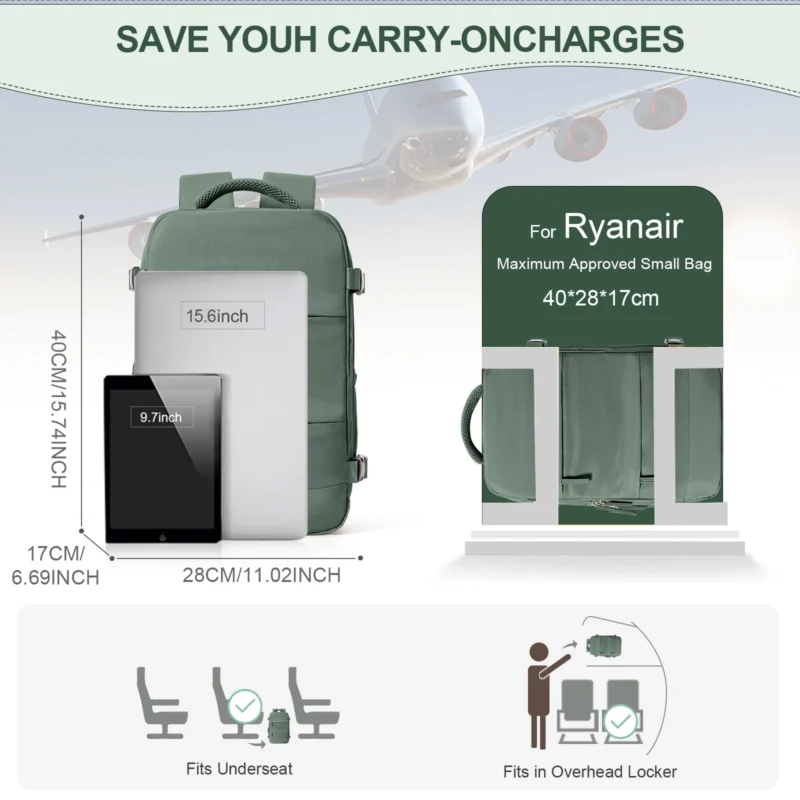 Compact Nylon Travel Backpack 40x20x25cm Cabin Size Carry-On Luggage with Laptop Compartment - Image 4