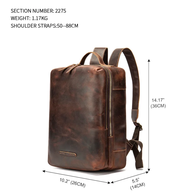 Premium Crazy Horse Leather Anti-theft Laptop Backpack for Men with Multiple Compartments - Image 4