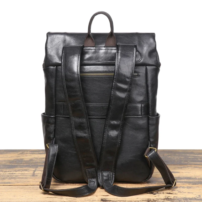 Premium Full-Grain Cowhide Leather Backpack with Laptop Compartment for Travel and School - Image 3