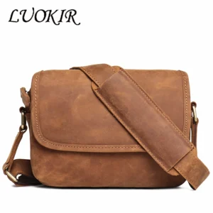 Vintage Crazy Horse Leather Crossbody Bag Unisex Small iPad Messenger Satchel