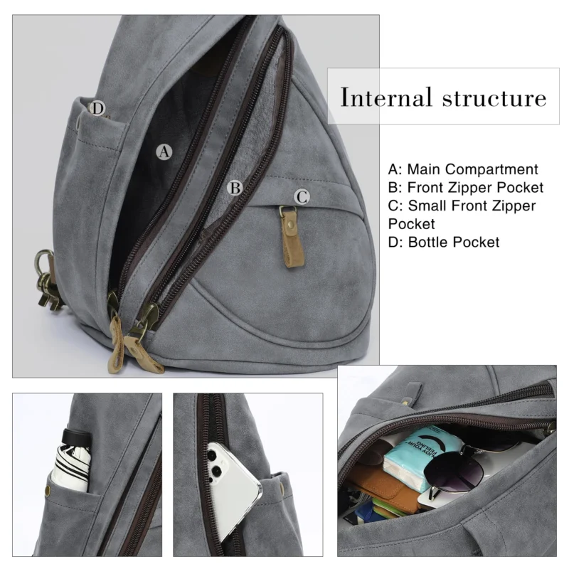 Premium PU Leather Crossbody Sling Backpack Unisex Casual Daypack with Multiple Compartments - Image 3