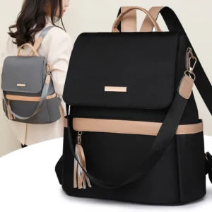 Premium Black Polyester Anti-Theft Backpack with Minimalist Design for Women's Travel and Outdoor Use