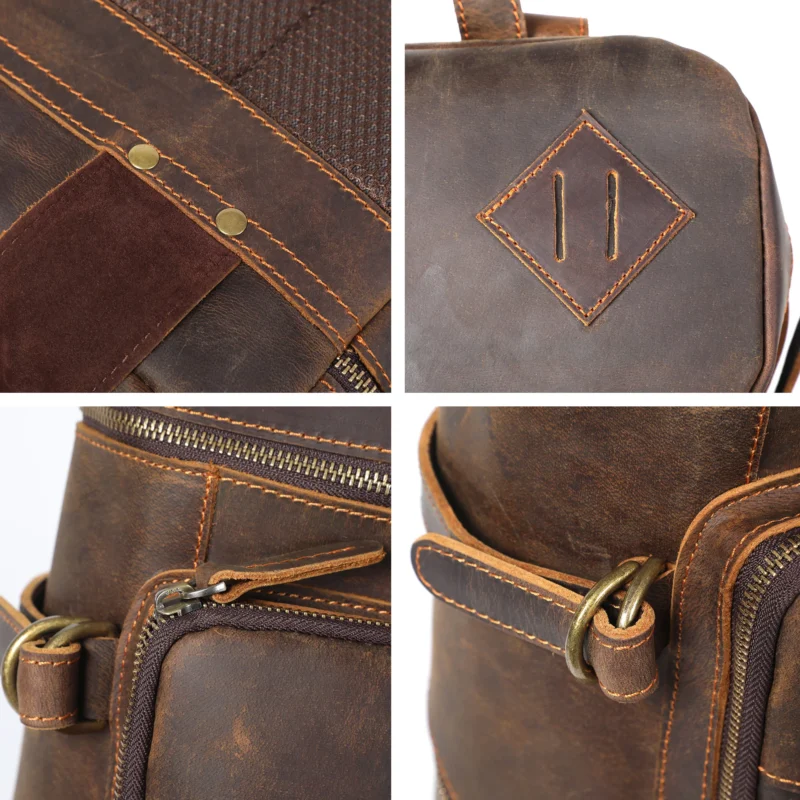 Vintage Crazy-Horse Leather Men's Laptop Backpack with Multi-Compartment Travel Design - Image 4