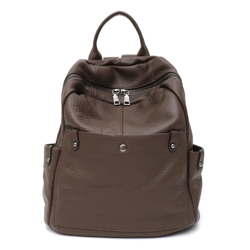 Premium Genuine Cowhide Leather Backpack Unisex Compact Multi-Pocket Casual Daypack for Travel and Everyday Use - Image 9