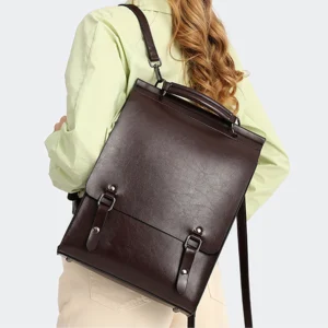 Premium Cowhide Leather Women's Convertible Backpack Purse with Multi-Compartments for Everyday Use