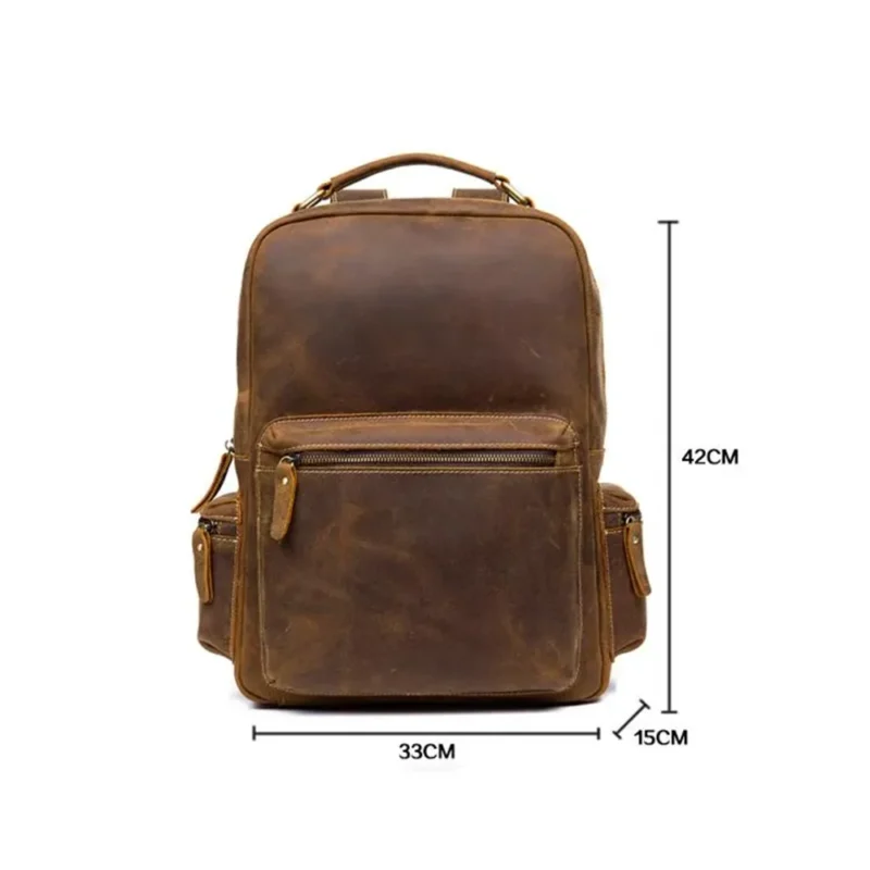 Vintage Crazy Horse Genuine Leather Travel Backpack with Laptop Compartment - Image 4