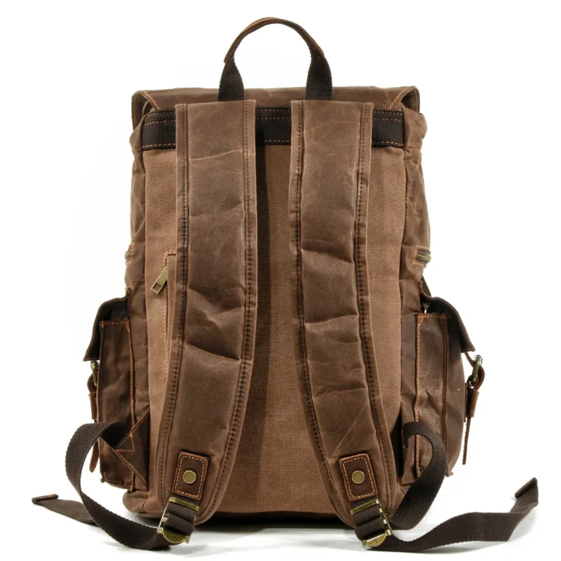 Vintage Canvas Leather Backpack with 15-inch Laptop Compartment for Daily Travel and Hiking - Image 2