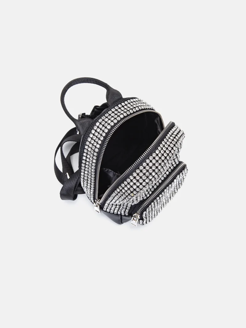 Rhinestone Mini Leather Backpack for Women - Fashion Sparkle Purse with Soft Handle - Image 6