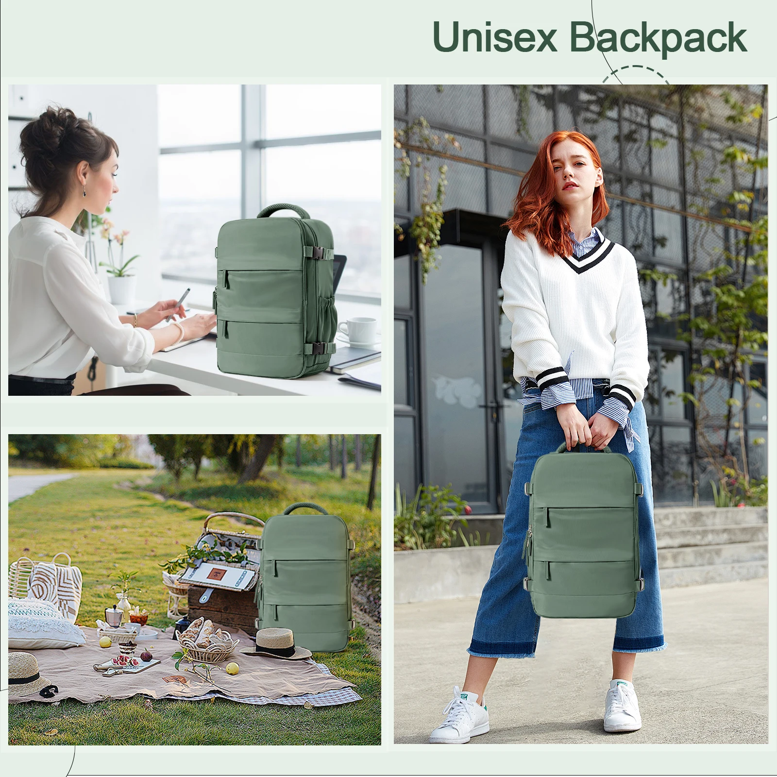 Compact nylon carry-on backpack showing organizational features