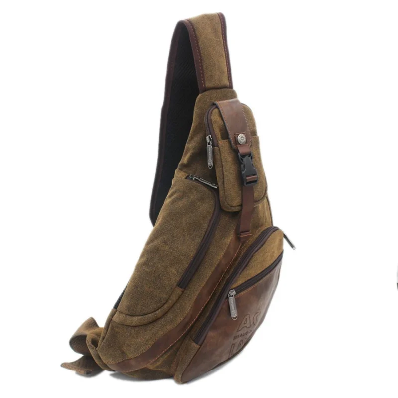 Canvas Crossbody Sling Backpack Men's Travel Messenger Chest Bag with Multiple Pockets - Image 3