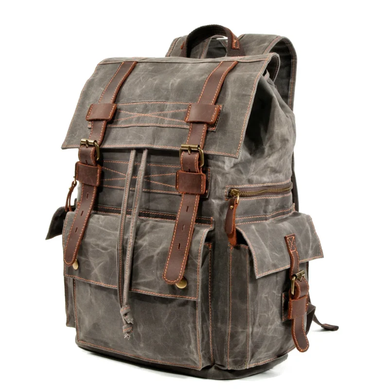 Vintage Canvas Leather Backpack with 15-inch Laptop Compartment for Daily Travel and Hiking - Image 10