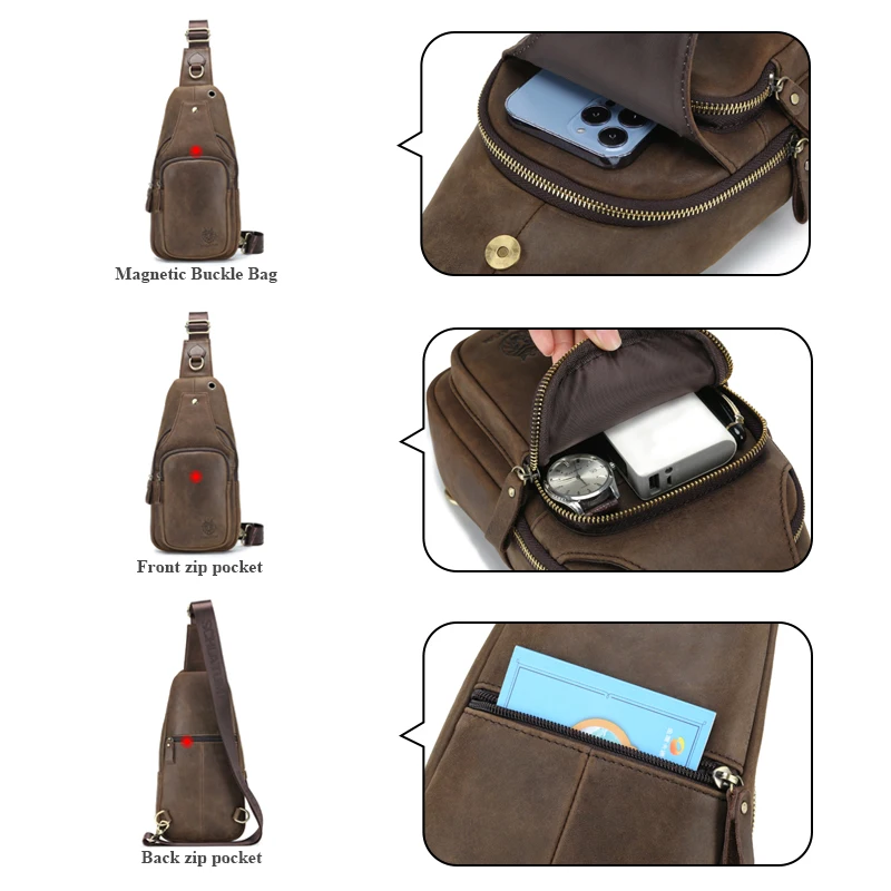 Vintage-inspired leather sling bag with heritage military design elements