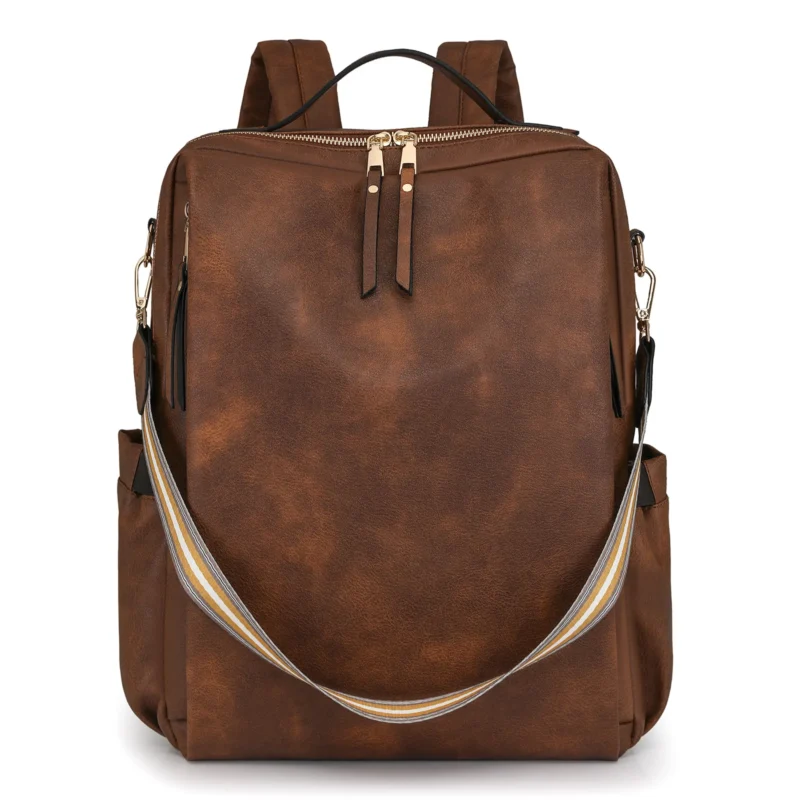 Vintage Brown Leather Women's Backpack with Multiple Compartments and Laptop Storage - Image 7