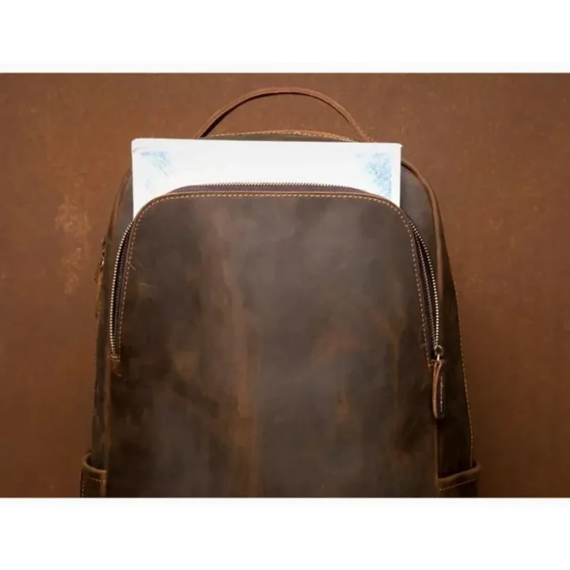 Vintage Brown Genuine Leather Minimalist Backpack for Travel School and Everyday Use - Image 5