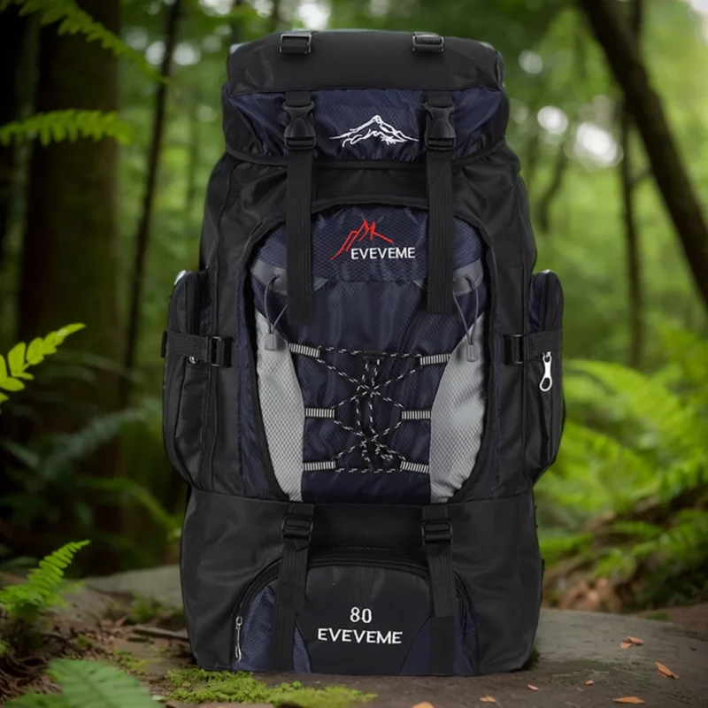 Premium 80L Waterproof Nylon Hiking Backpack with Multiple Compartments for Camping and Trekking - Image 4