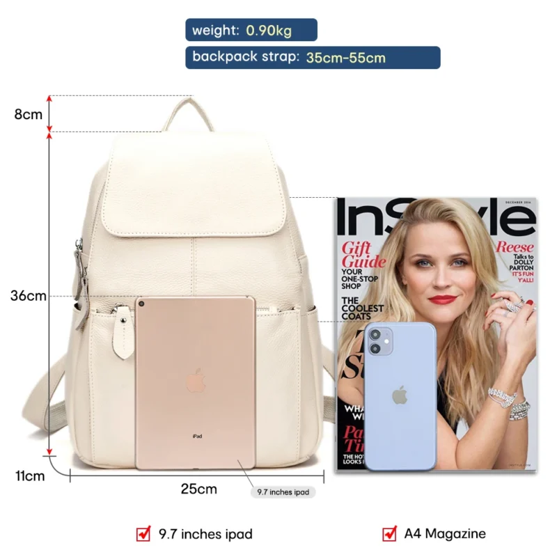 Premium Yellow Genuine Leather Women's Travel Backpack with Multi-Compartment Design - Image 3