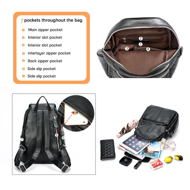 Premium Yellow Genuine Leather Women's Travel Backpack with Multi-Compartment Design - Image 4