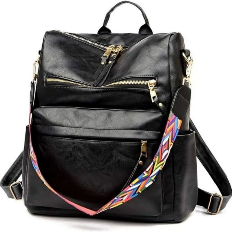 Waterproof PU Leather Women's Fashion Backpack with Multiple Compartments for School and Everyday Use
