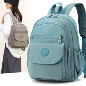 Lightweight Black Nylon Women's Travel Backpack with Zipper Compartments for Commuting and School