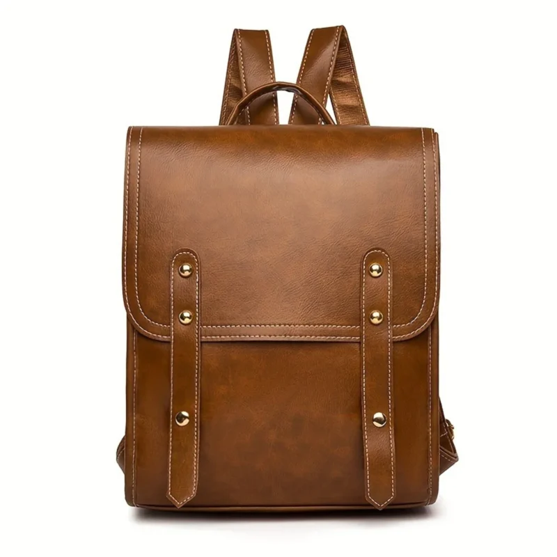 Vintage Brown Vegan Leather Laptop Backpack Multi-Purpose Daypack for Men and Women - Image 4