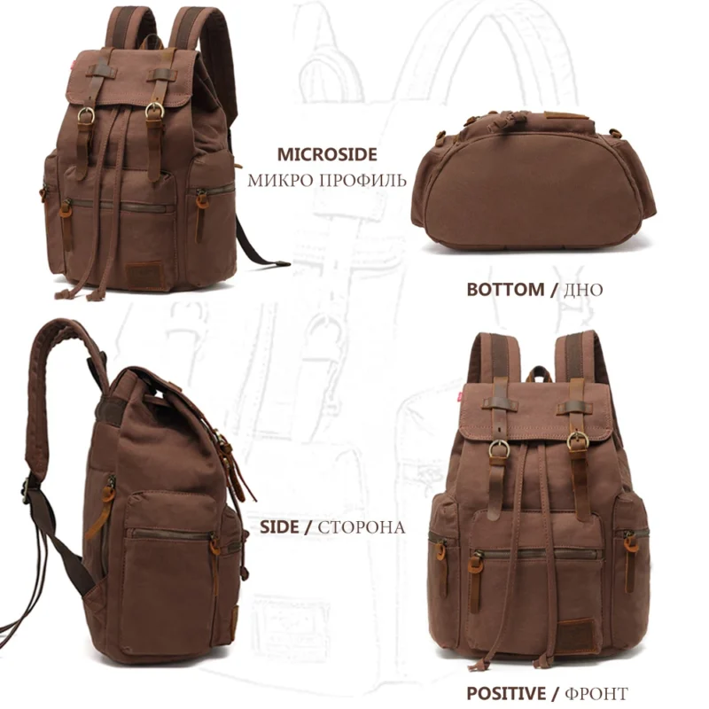 Vintage Canvas Unisex Laptop Backpack with 36-55L Capacity and Multiple Compartments - Image 2