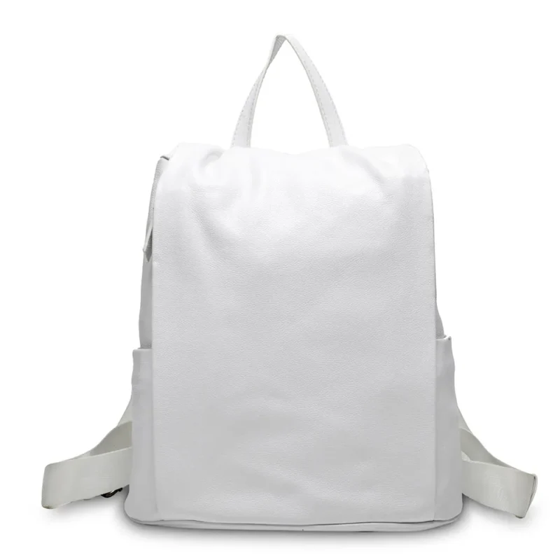 Premium White Full Grain Leather Women's Anti-theft Backpack with Multiple Compartments - Image 7