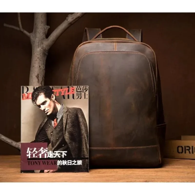 Vintage Brown Genuine Leather Minimalist Backpack for Travel School and Everyday Use - Image 4