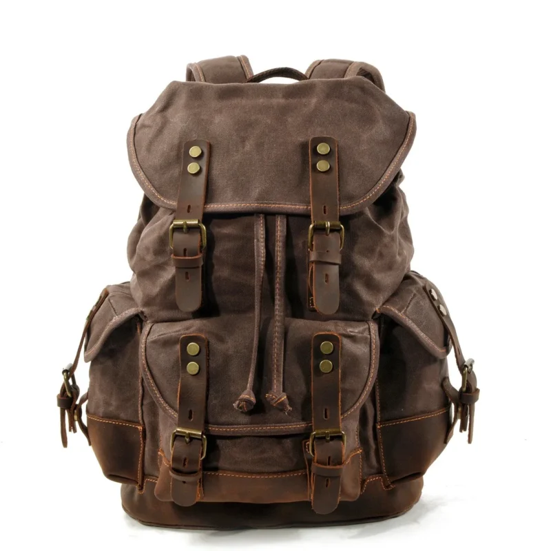 Vintage Canvas Leather Backpack Large Capacity Outdoor Travel Hiking Daypack with Laptop Compartment - Image 13