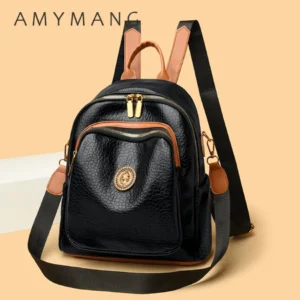 Premium PU Leather Women's Backpack with Multiple Pockets for School, Travel and Daily Use