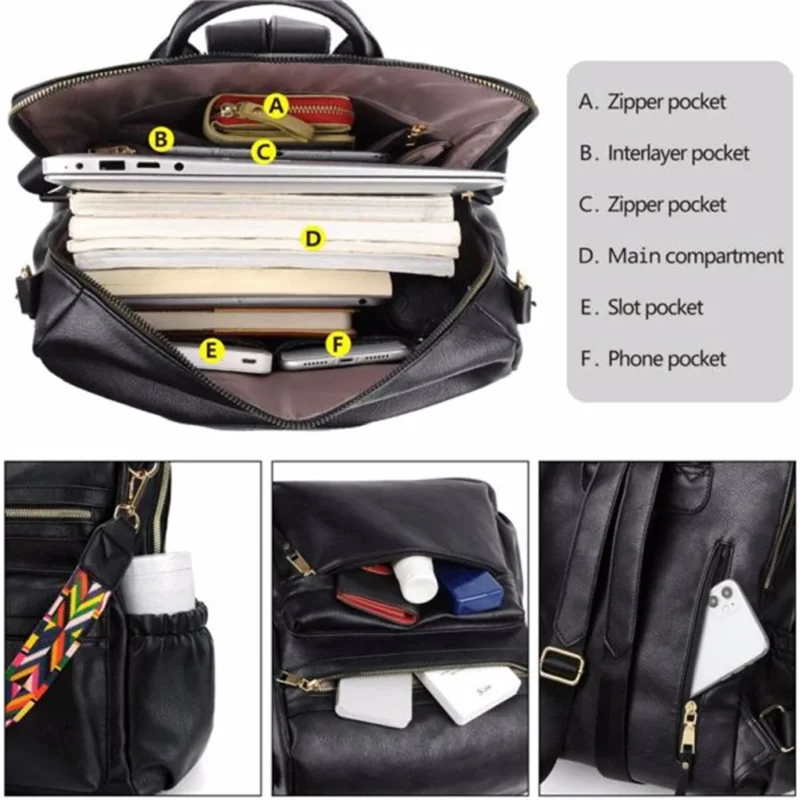 Premium PU Leather Women's Convertible Backpack Purse with Multiple Compartments - Image 3