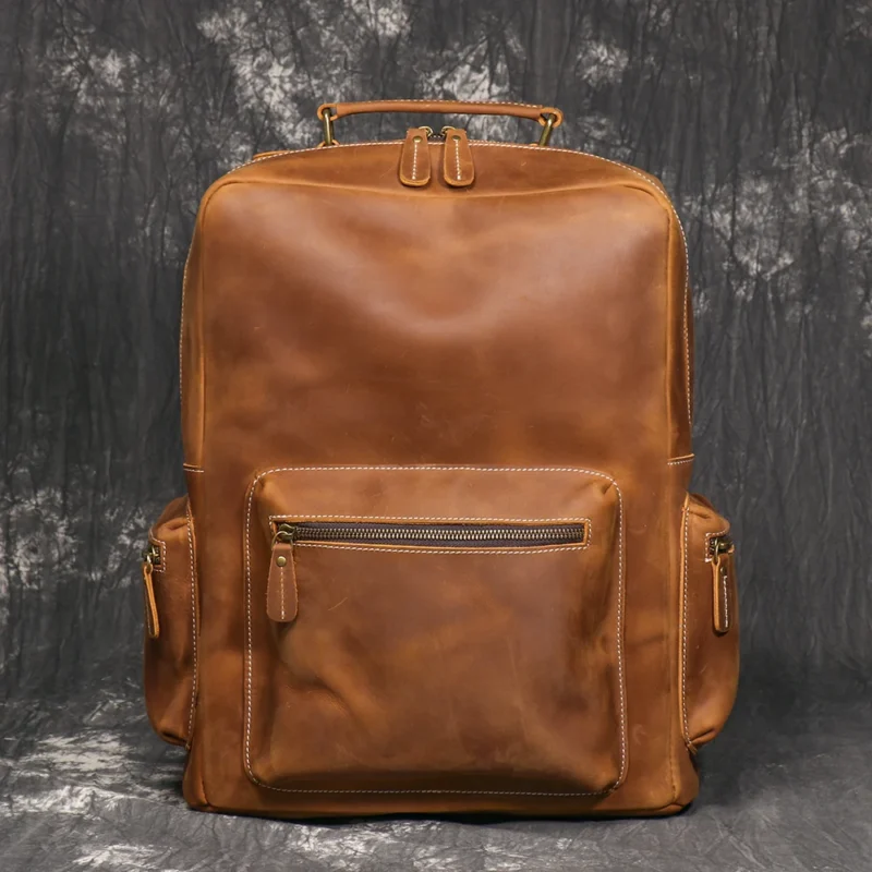 Vintage Crazy Horse Leather Travel Backpack Large Capacity Laptop Bag with Multiple Compartments - Image 7