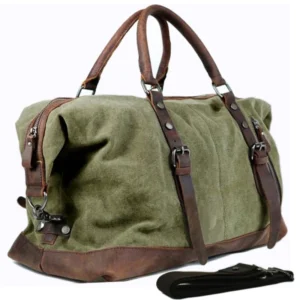 Vintage Military Canvas Leather Weekend Travel Duffel Bag with Multiple Compartments