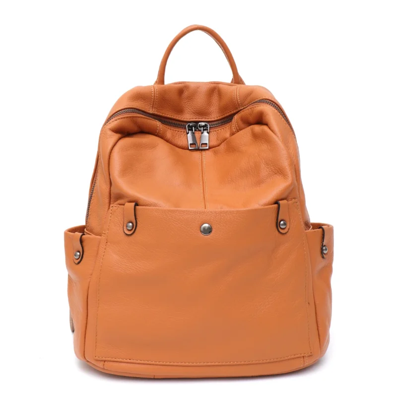 Premium Genuine Cowhide Leather Backpack Unisex Compact Multi-Pocket Casual Daypack for Travel and Everyday Use - Image 7