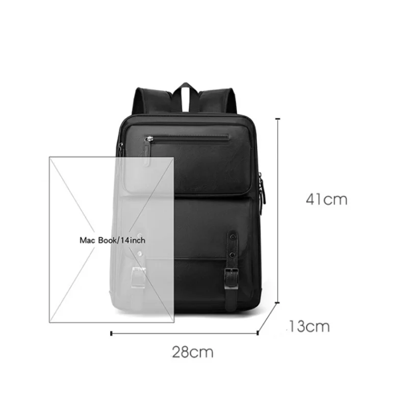 Premium PU Leather Men's Laptop Backpack with Multiple Compartments for School and Travel - Image 5