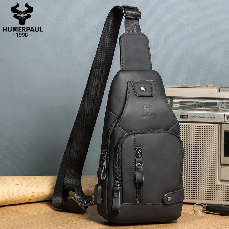 Premium Genuine Leather Men's Chest Bag with USB Port for Travel and Everyday Use - Image 7