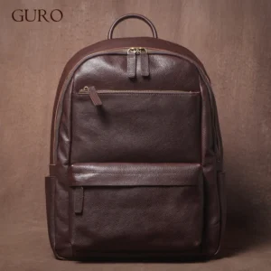 Premium Genuine Cowhide Leather Business Backpack with Laptop Compartment - Unisex Vintage Design