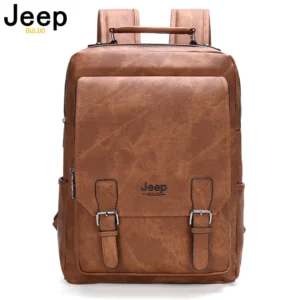 Premium Split Leather Business Backpack with 15-inch Laptop Compartment and Waterproof Design