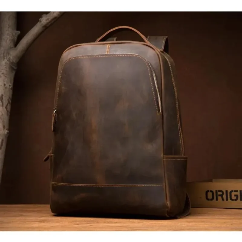 Vintage Brown Genuine Leather Minimalist Backpack for Travel School and Everyday Use - Image 3