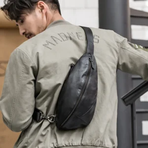 Premium Genuine Leather Men's Sling Backpack Crossbody Messenger Bag with Multiple Compartments
