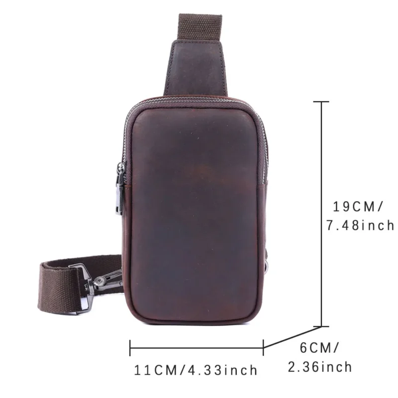 Premium Full Grain Leather Chest Sling Bag Men's Crossbody Daypack with Large Capacity - Image 2