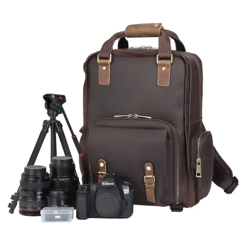 Premium Brown Nylon Multi-Compartment Photography Backpack with Tripod Holder - Image 2