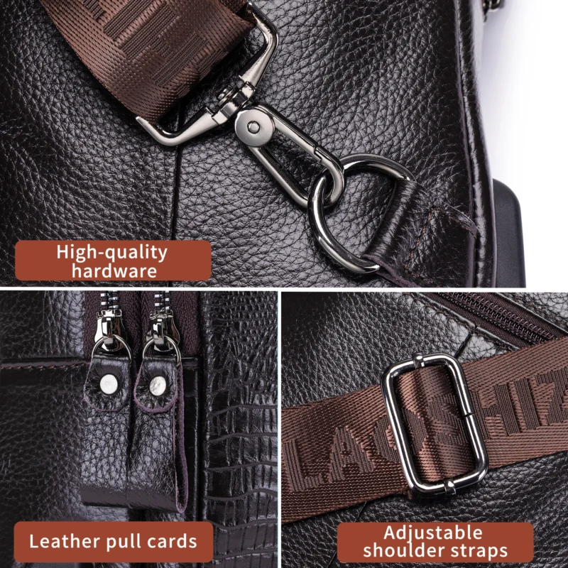 Premium Crocodile Pattern Leather Men's Crossbody Chest Bag with USB Charging Port - Image 6